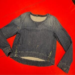 3X1 NYC Denim Top with Paint Splatter denim long sleeve Jean Top size zippers
